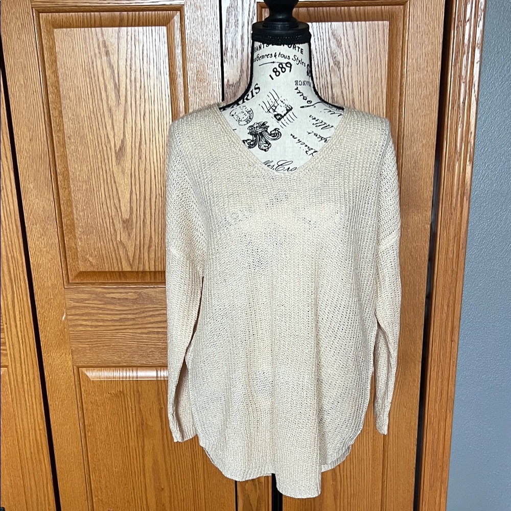 Charlotte Russe Cream V-Neck Knit Sweater